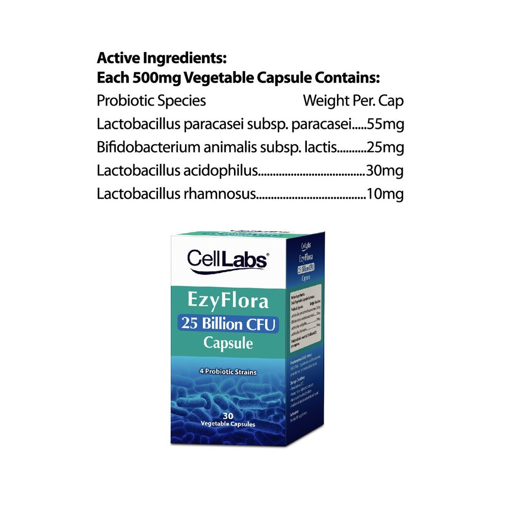 CellLabs EzyFlora Advanced Probiotic Supplement 25 Billion CFU